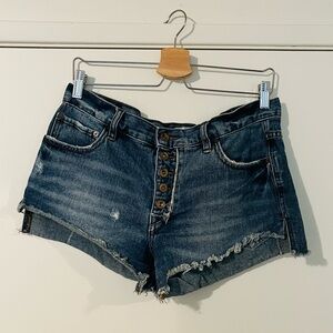 Free People Blue Jean Shorts Distressed Cut-Offs, Size 28 (Waist measures 35 in)